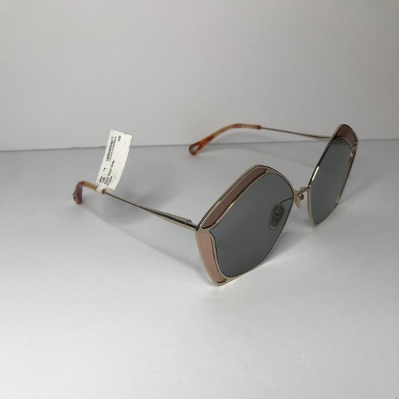 New authentic💯- CHLOE CH0024S 002 Round Gold Pink Grey 60 mm Women's Sunglasses - Picture 9 of 14